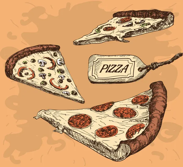 Pizza. Handgezeichnete Illustration — Stockvektor