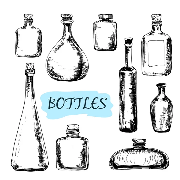 Des bouteilles. Ensemble d'illustrations — Image vectorielle