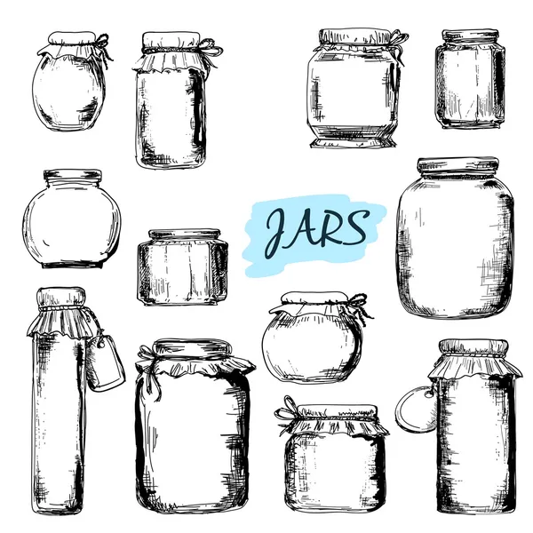 Jars. Set of illustrations — Stock Vector