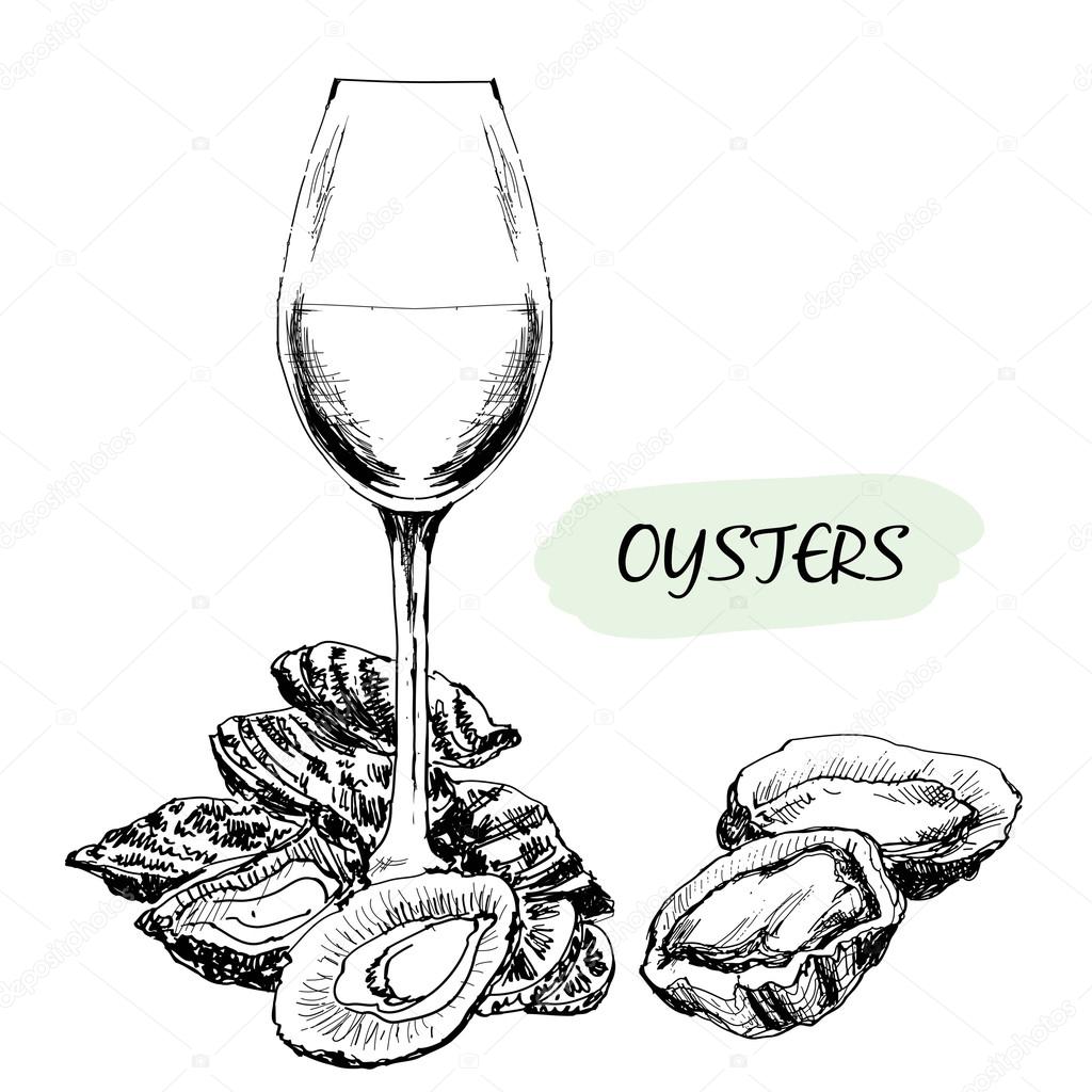 Oysters and wine glass