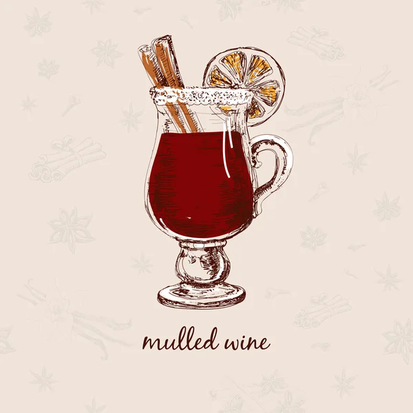 Mulled wine with spices — Stock Vector