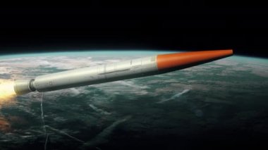 Uzayda bir uzay gemisi. Dünya arka planı. 3d oluşturma.