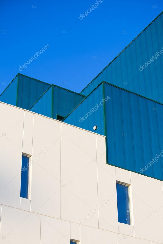 Modern office buildings. Colorful buildings in a industrial place. Vertical format.