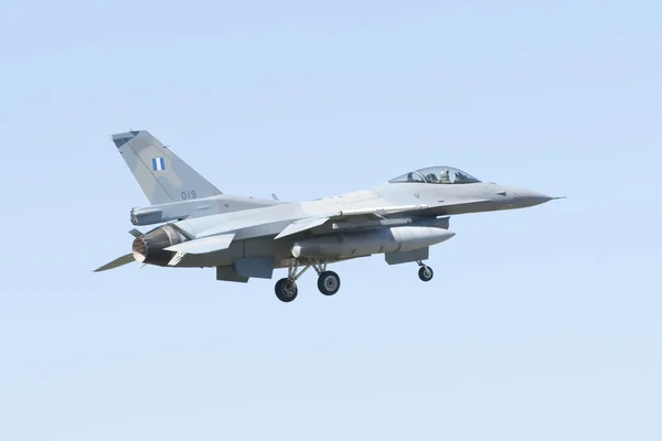 ALBACETE,SPAIN - APRIL 11: Military fighter jet during demonstration in Albacete air base, Los Llanos (TLP) on April 11, 2012 in Albacete,Spain — Stock Photo, Image