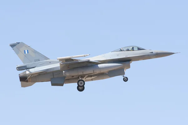 ALBACETE,SPAIN - APRIL 11: Military fighter jet during demonstration in Albacete air base, Los Llanos (TLP) on April 11, 2012 in Albacete,Spain — Stock Photo, Image