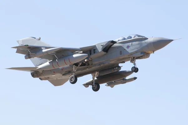 ALBACETE,SPAIN - APRIL 11: Military fighter jet during demonstration in Albacete air base, Los Llanos (TLP) on April 11, 2012 in Albacete,Spain — Stock Photo, Image