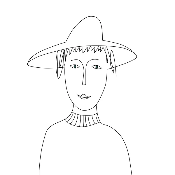 Portrait de femme dans un chapeau — Image vectorielle