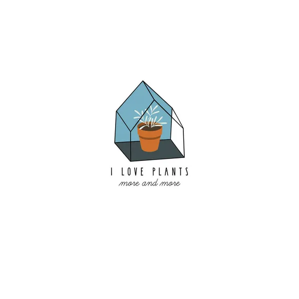 Ilustração Vaso Flores Uma Casa Pequena Bonito Logotipo Bonito Casa — Vetor de Stock