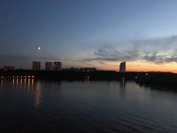 Khimki River Sunset View Bridge — Stock Photo, Image