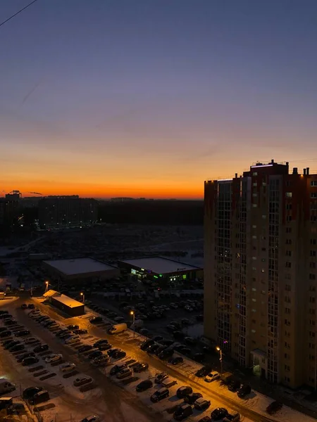 Vista Atardecer Desde Ventana Casa — Foto de Stock