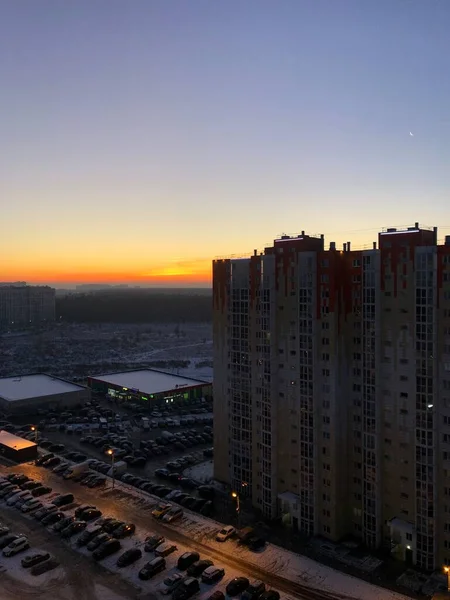 Vista Atardecer Desde Ventana Casa —  Fotos de Stock