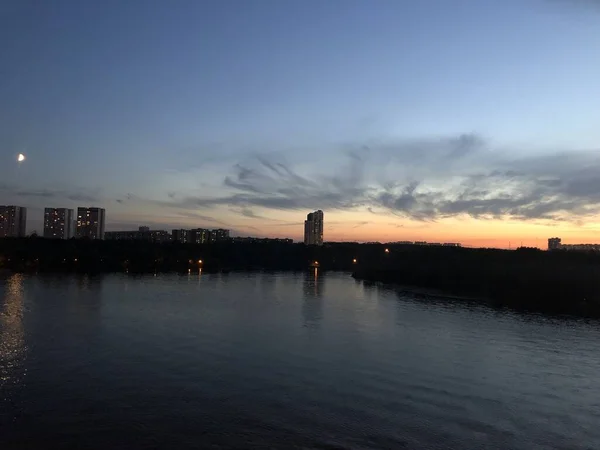 Khimki Fluss Bei Sonnenuntergang Blick Von Der Brücke — Stockfoto