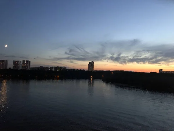 Rivière Khimki Coucher Soleil Vue Depuis Pont — Photo