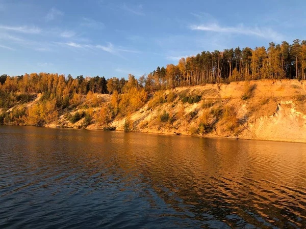 Восени Ліс Озері Дзержинський Сонячний Вечір — стокове фото