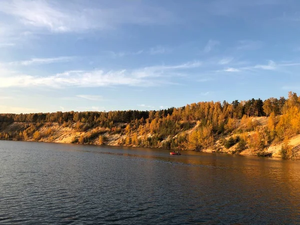 Herbstwald Dserschinski See Sonniger Abend — Stockfoto