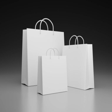 Set of white paper bags isolated on white background, 3D illustration.