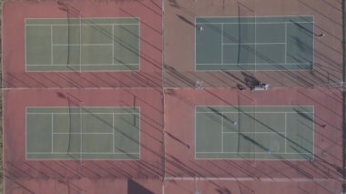 Drone view of tennis courts shot from above