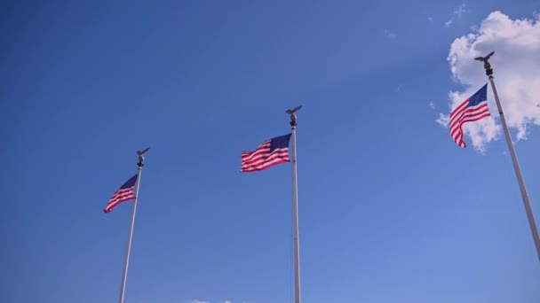 American Flags Seen Wavering Pole — Stock Video