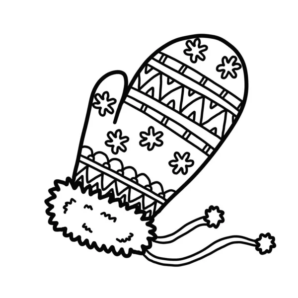 Hiver Hygge Moelleux Mitaine Flocon Neige Dentelle Tricot Doublé Doodle — Image vectorielle