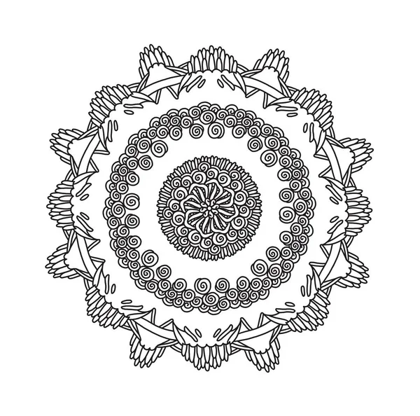 Mandala yuvarlak üçgen Arap muhteşem kıvrımlı kıvrımlı etnik desen boyama sayfa kitabı siyah beyaz sanat terapisi rahatla psikoloji kabuğu