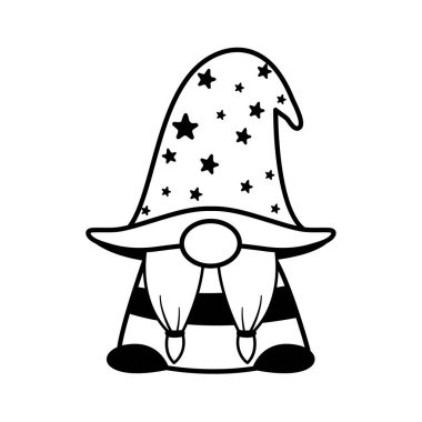 Beyaz arka planda izole edilmiş boyama kitabı için çizgi sanatı Noel cüceleri tasarımı