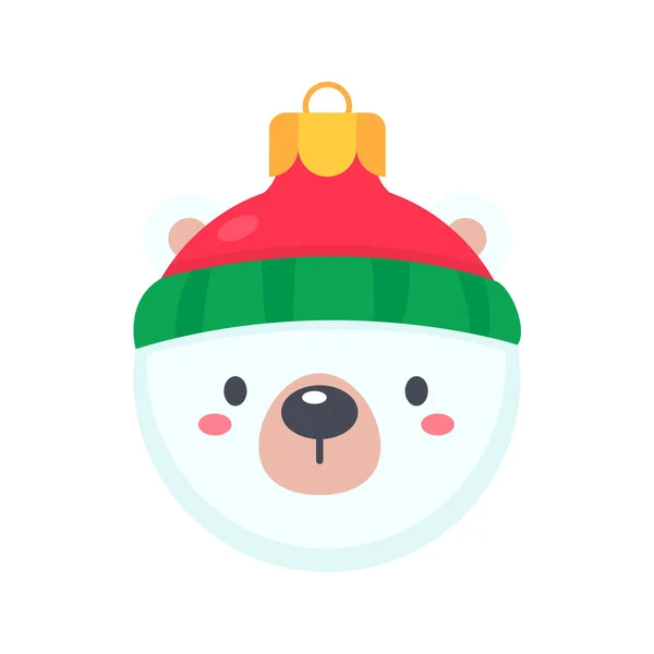 Tiergesicht Weihnachtskugel Mit Roter Wollmütze Zur Dekoration Weihnachten — Stockvektor