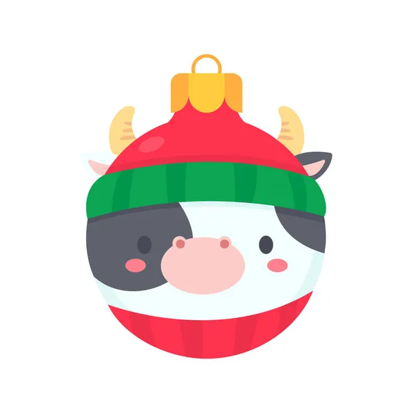 Boule Noël Visage Animal Portant Chapeau Laine Rouge Pour Décoration — Image vectorielle