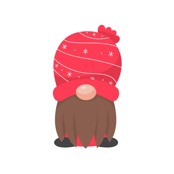 Christmas Gnome Little Gnome Wearing Red Woolen Hat Celebrate Christmas — Stock Vector