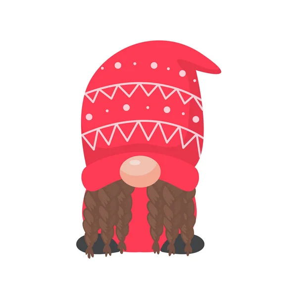 Gnomo Natale Piccolo Gnomo Con Cappello Rosso Lana Festeggiare Natale — Vettoriale Stock