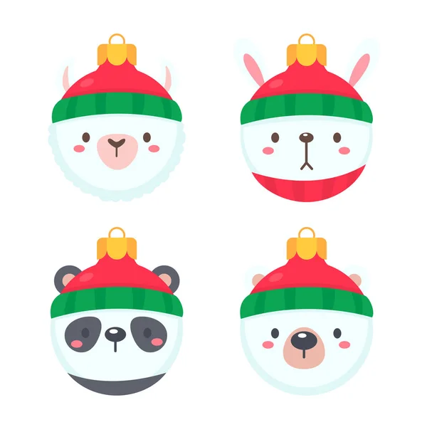 Bola Navidad Cara Animal Con Sombrero Lana Roja Para Decoración — Vector de stock