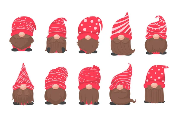 Gnomo Natale Piccolo Gnomo Con Cappello Rosso Lana Festeggiare Natale — Vettoriale Stock