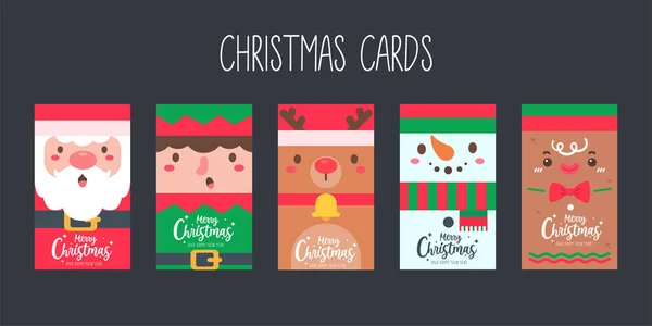 Weihnachtskarte Santa Set Weihnachtsgrußkarte Vorlage — Stockvektor
