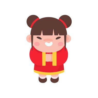 Çinli çocuklar Çin 'in yeni yılını kutlamak için kırmızı ulusal kostümler giyerler..