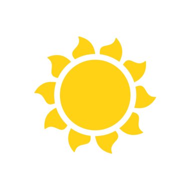 Vektör çizgi film sarı güneş ışığı yazı ısıtmak için parlıyor. Beyaz arkaplanda izole.