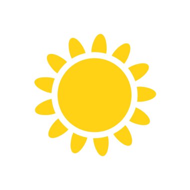 Vektör çizgi film sarı güneş ışığı yazı ısıtmak için parlıyor. Beyaz arkaplanda izole.