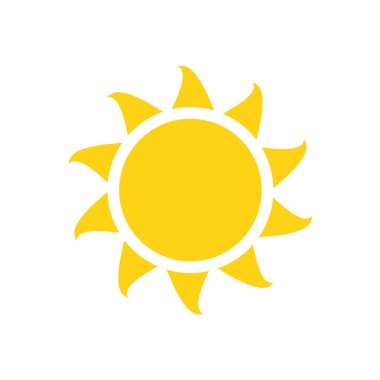 Vektör çizgi film sarı güneş ışığı yazı ısıtmak için parlıyor. Beyaz arkaplanda izole.