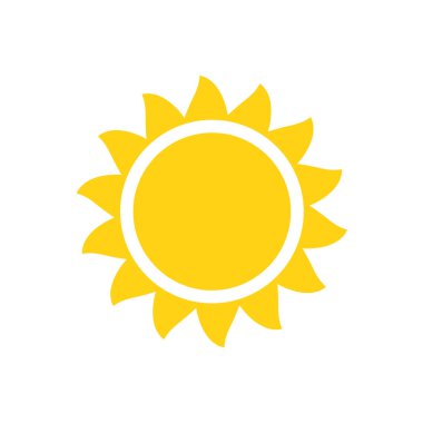 Vektör çizgi film sarı güneş ışığı yazı ısıtmak için parlıyor. Beyaz arkaplanda izole.