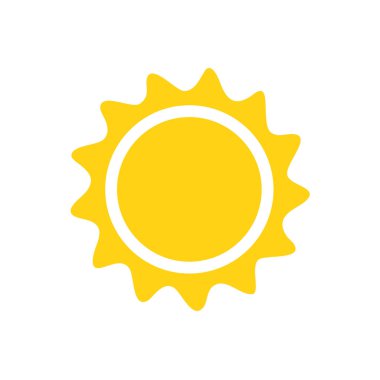 Vektör çizgi film sarı güneş ışığı yazı ısıtmak için parlıyor. Beyaz arkaplanda izole.