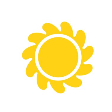 Vektör çizgi film sarı güneş ışığı yazı ısıtmak için parlıyor. Beyaz arkaplanda izole.