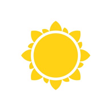 Vektör çizgi film sarı güneş ışığı yazı ısıtmak için parlıyor. Beyaz arkaplanda izole.