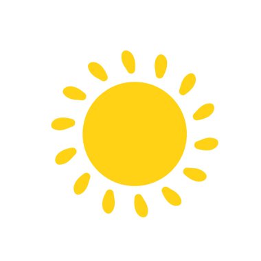 Vektör çizgi film sarı güneş ışığı yazı ısıtmak için parlıyor. Beyaz arkaplanda izole.