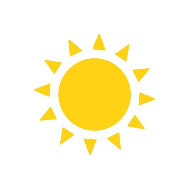 Vektör çizgi film sarı güneş ışığı yazı ısıtmak için parlıyor. Beyaz arkaplanda izole.