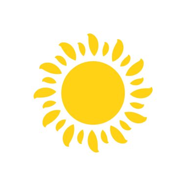 Vektör çizgi film sarı güneş ışığı yazı ısıtmak için parlıyor. Beyaz arkaplanda izole.