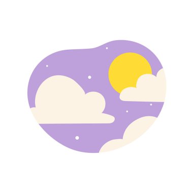 Gündüz ikon vektörü. Gün boyunca bulutlu güneş ışığı ve yıldızlı gökyüzünde ay ışığı.