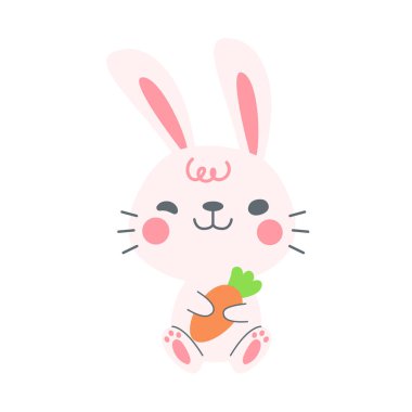 Delikten küçük bir tavşan çıkar. çocuklar için çizgi film dekoratif kartı