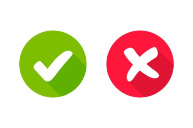 Beyaz arkaplanda izole edilmiş onay için yanlış işaretleme simgesi uzun gölgesi