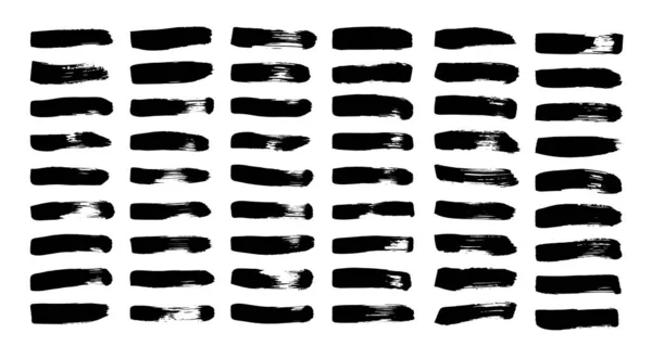 Zestaw Pociągnięć Pędzla Szczotki Farb Czarnym Tuszem Tworzenia Rozproszonych Faktur — Wektor stockowy