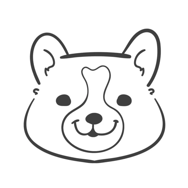 手绘线条一只可爱的威尔士科尔吉犬的脸 — 图库矢量图片