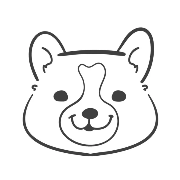 Handgetekende Lijnen Het Gezicht Van Een Schattige Welshe Corgi Puppy — Stockvector