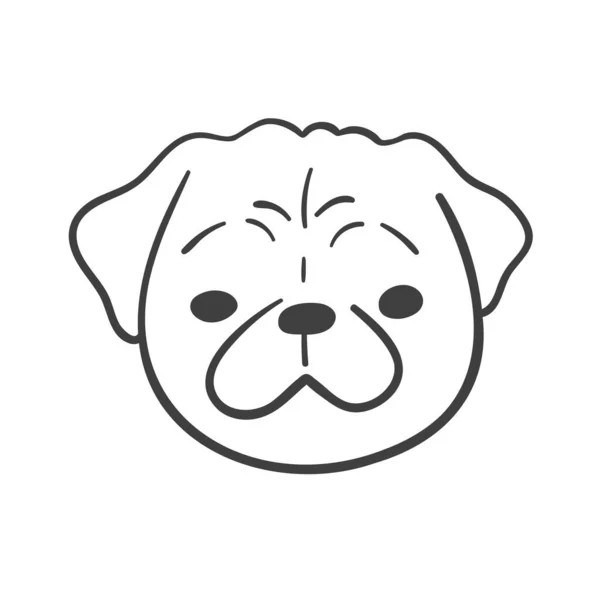Linhas Desenhadas Mão Rosto Filhote Cachorro Bonito Pug —  Vetores de Stock
